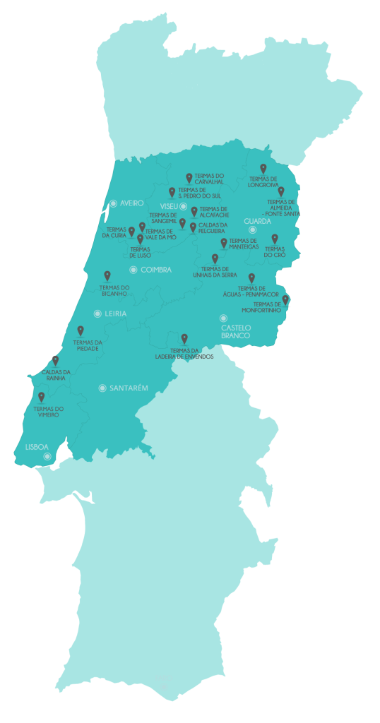 Mapa das estâncias termais do Centro de Portugal em 2025