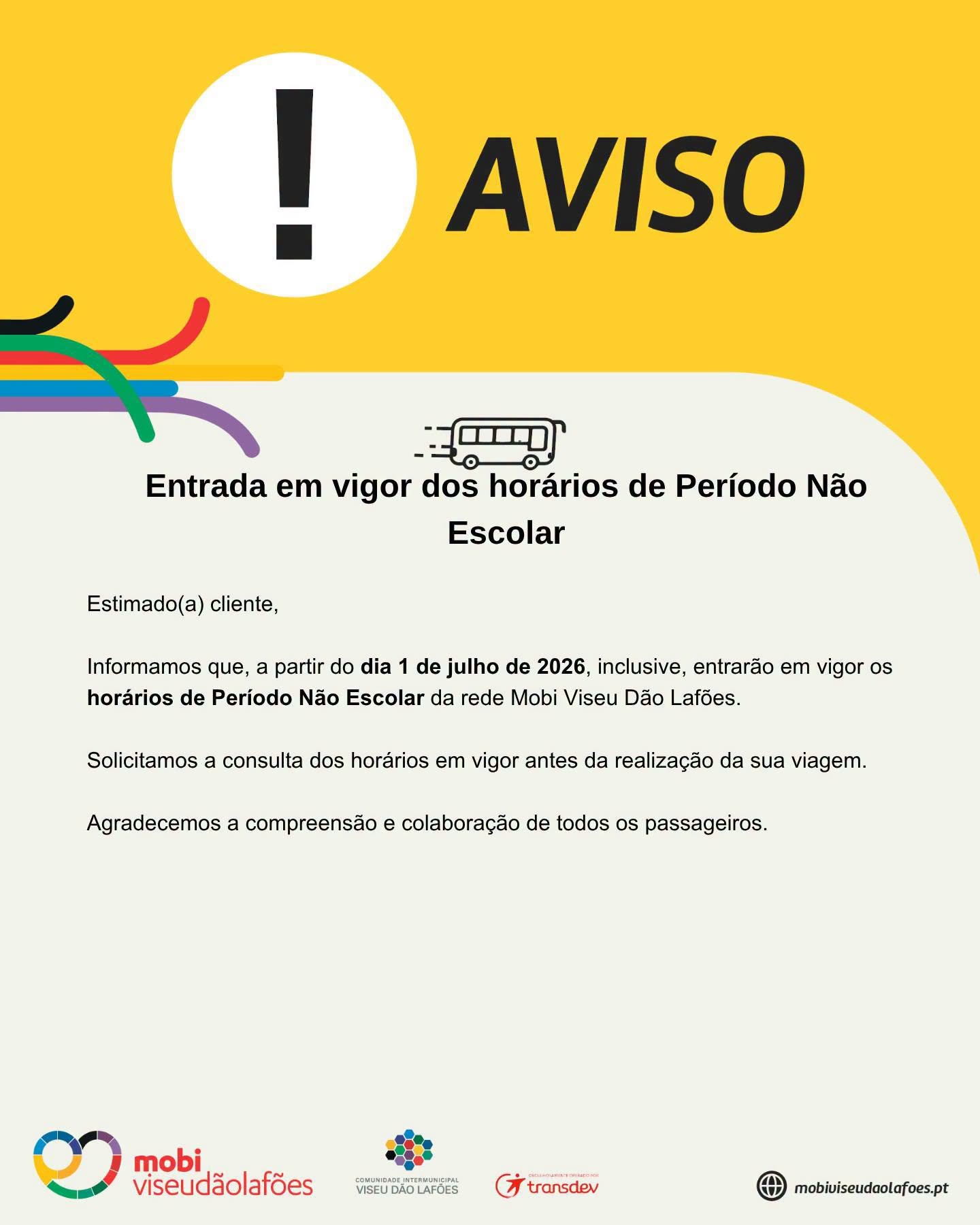 Horários de período não escolar da rede Mobi Viseu Dão Lafões entram em vigor a 1 de julho